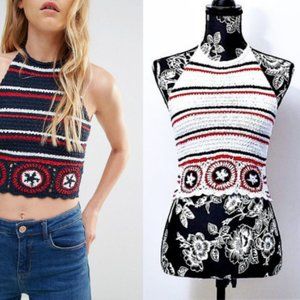 Hollister Red, White, Blue Knit Halter Crop Top
